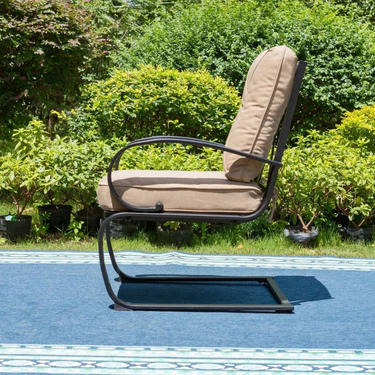5-Piece Outdoor Dining Set with Black Steel Frame and Beige Cushion X500