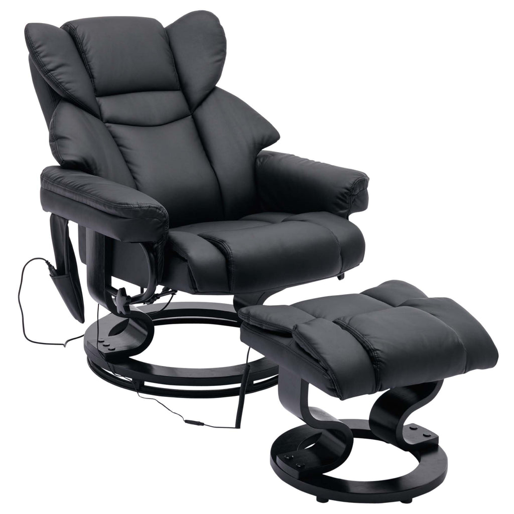 Black PU Massage Recliner Office Chair with Ottoman P539807