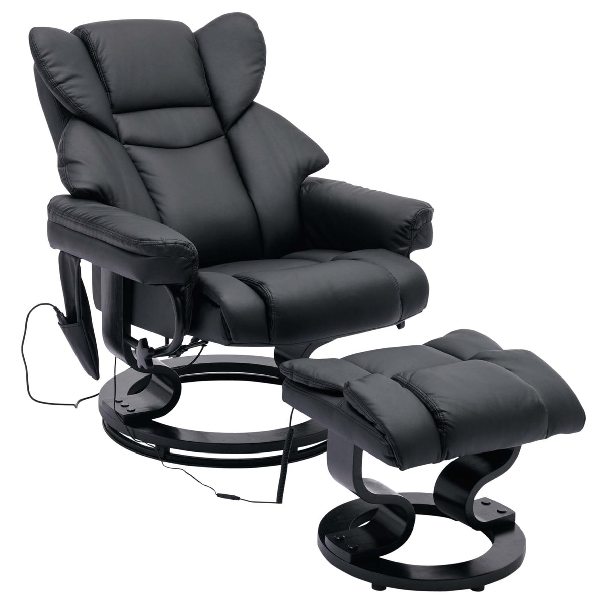 Black PU Massage Recliner Office Chair with Ottoman P539807