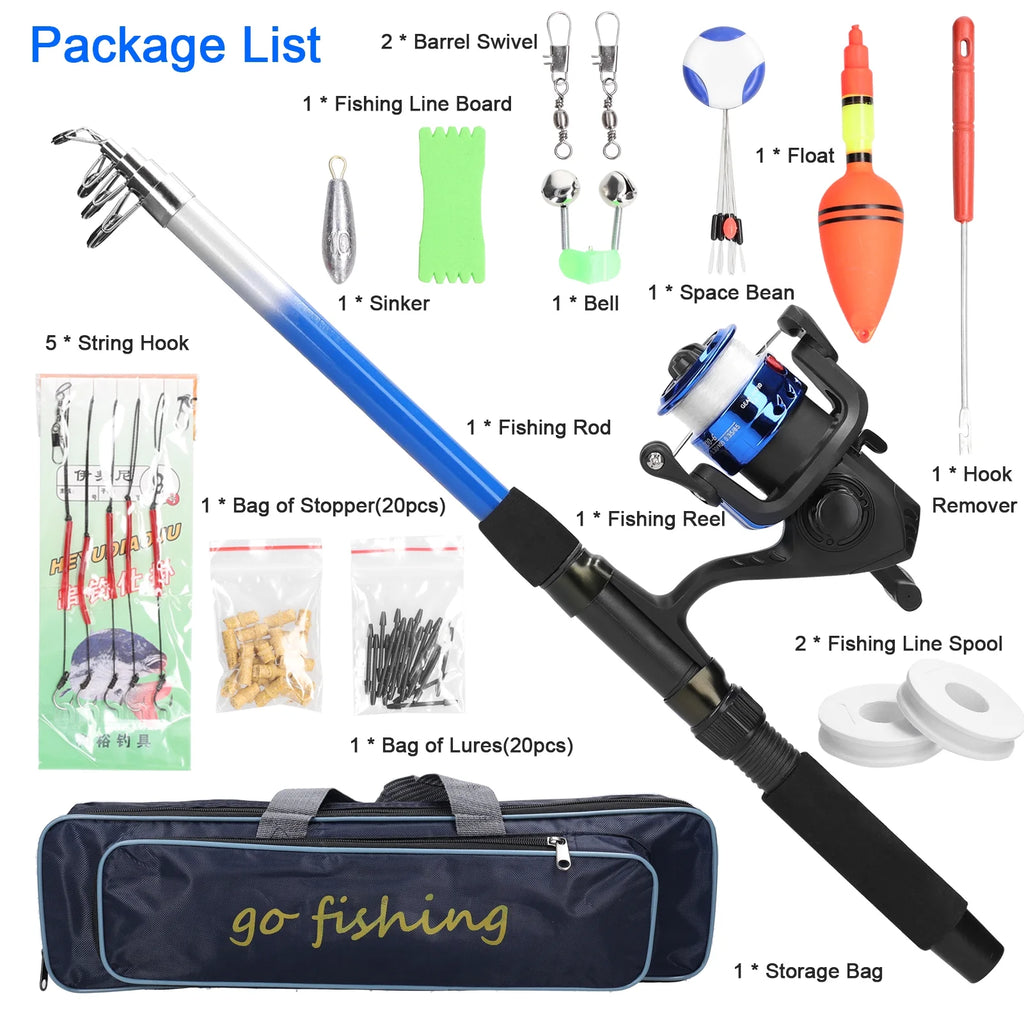 Portable Fishing Accessory Bag with Retractable Fishing Rod and Fishing Reel Set R78903