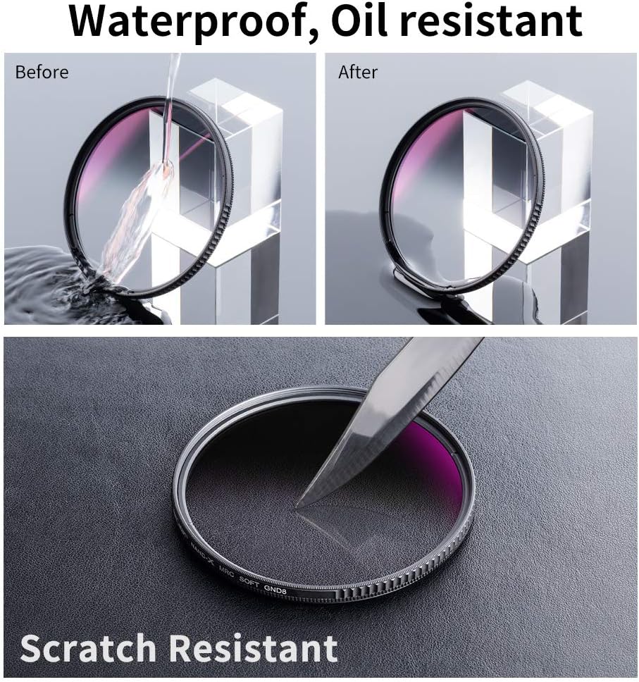 72mm HD Soft GND8 Lens Filter, 3 Stop (0.9) Soft Graduated Neutral Density Filter, Pack of 2 G936077