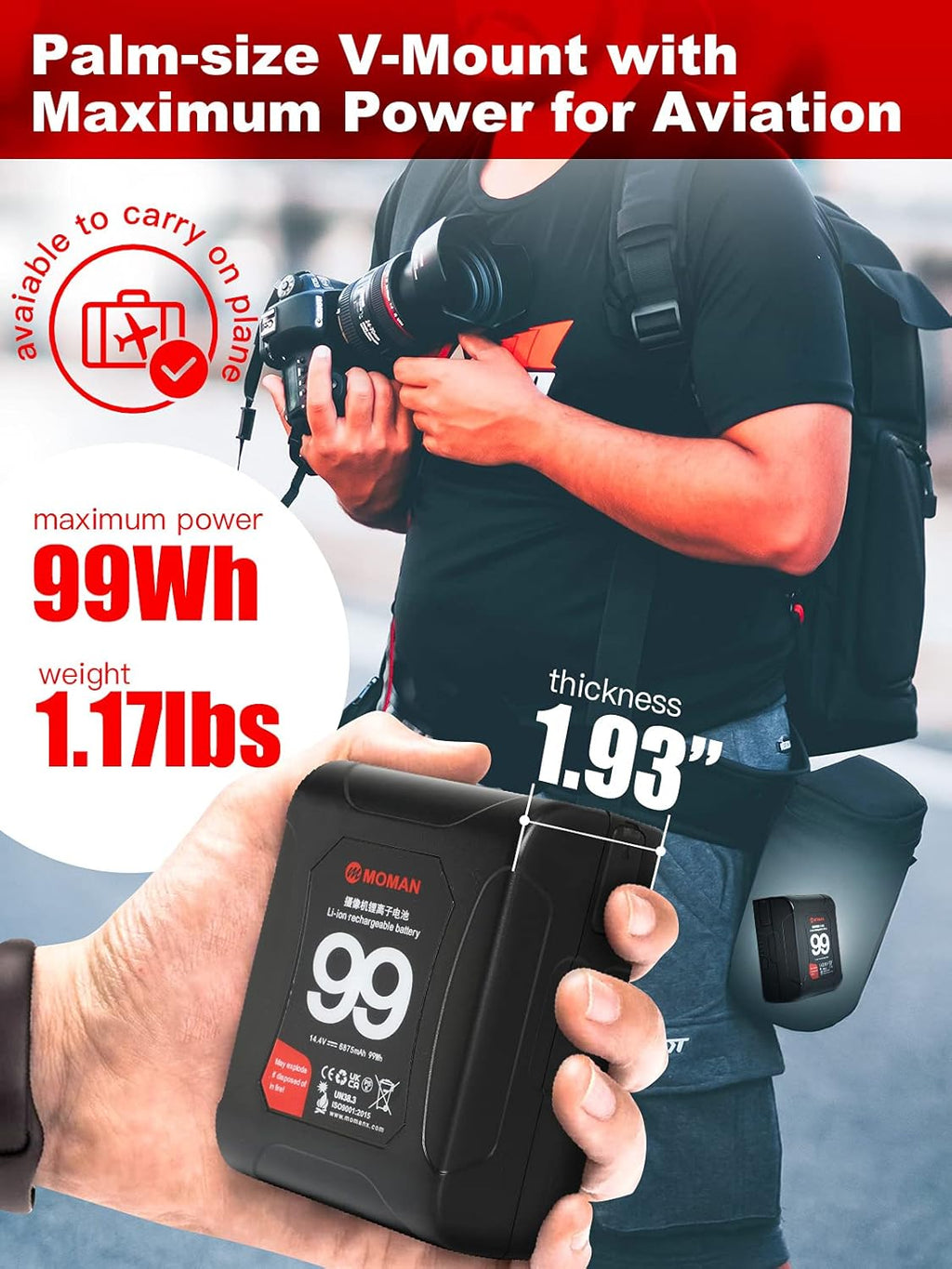 Moman Mini V Mount Battery 99Wh 15A with Dual D-Tap & USB Outputs Y97166