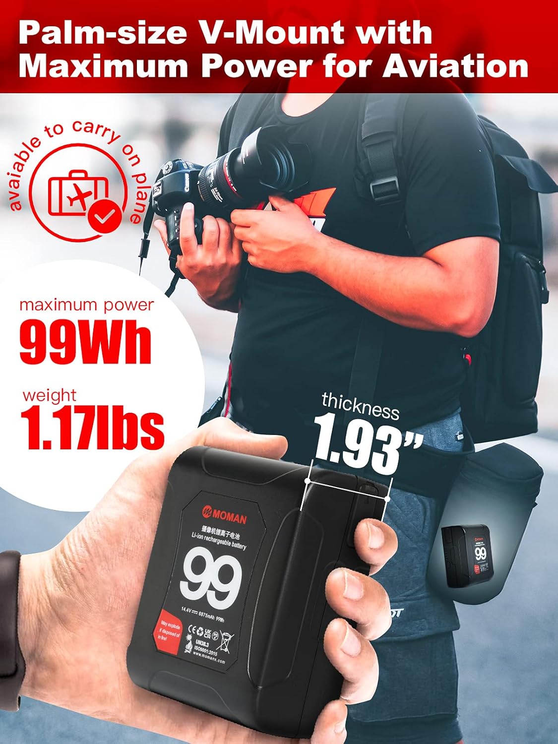Moman Mini V Mount Battery 99Wh 15A with Dual D-Tap & USB Outputs Y97166