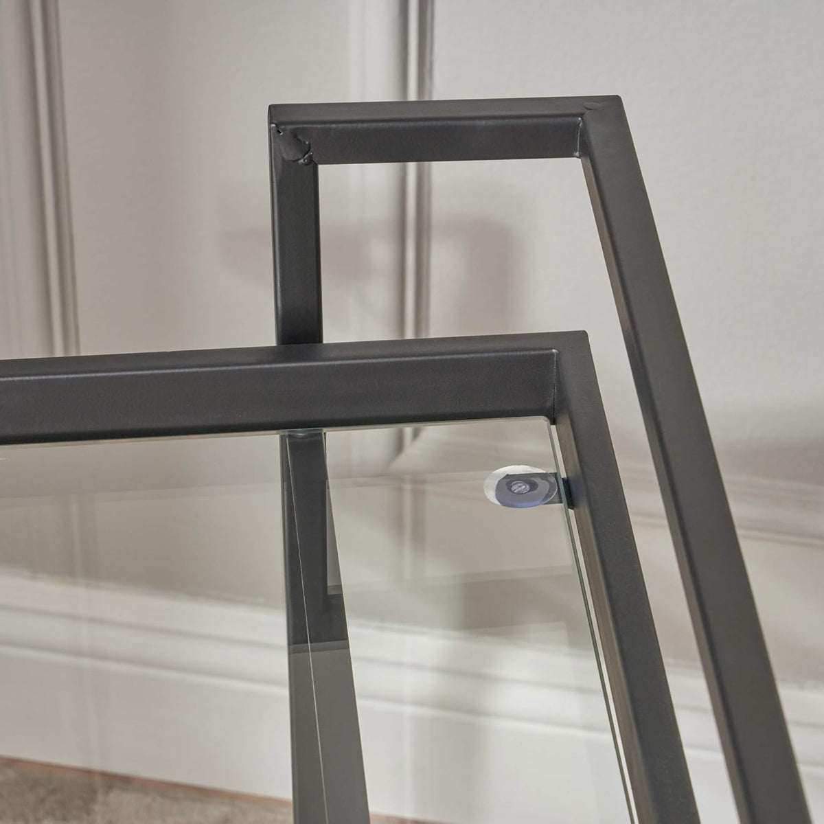 Black Industrial Iron Bar Cart with Tempered Glass Shelves F94274