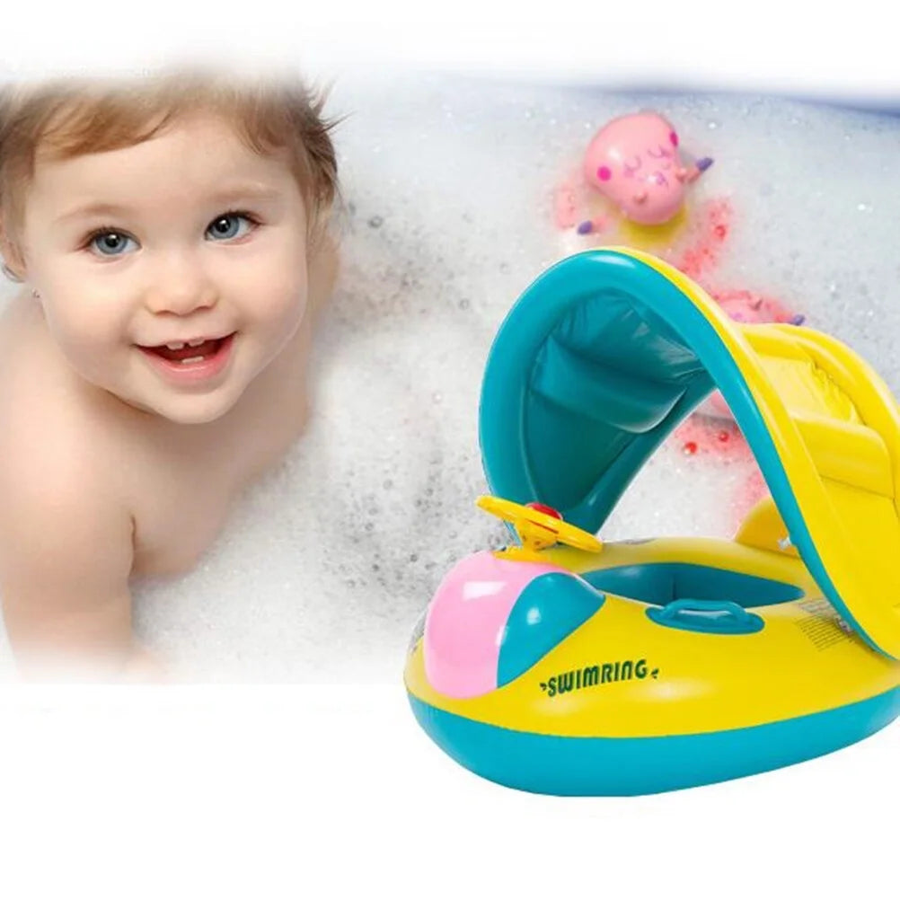 Inflatable Swimming Ring Pool Float with Canopy Sunshade Roof Z142864