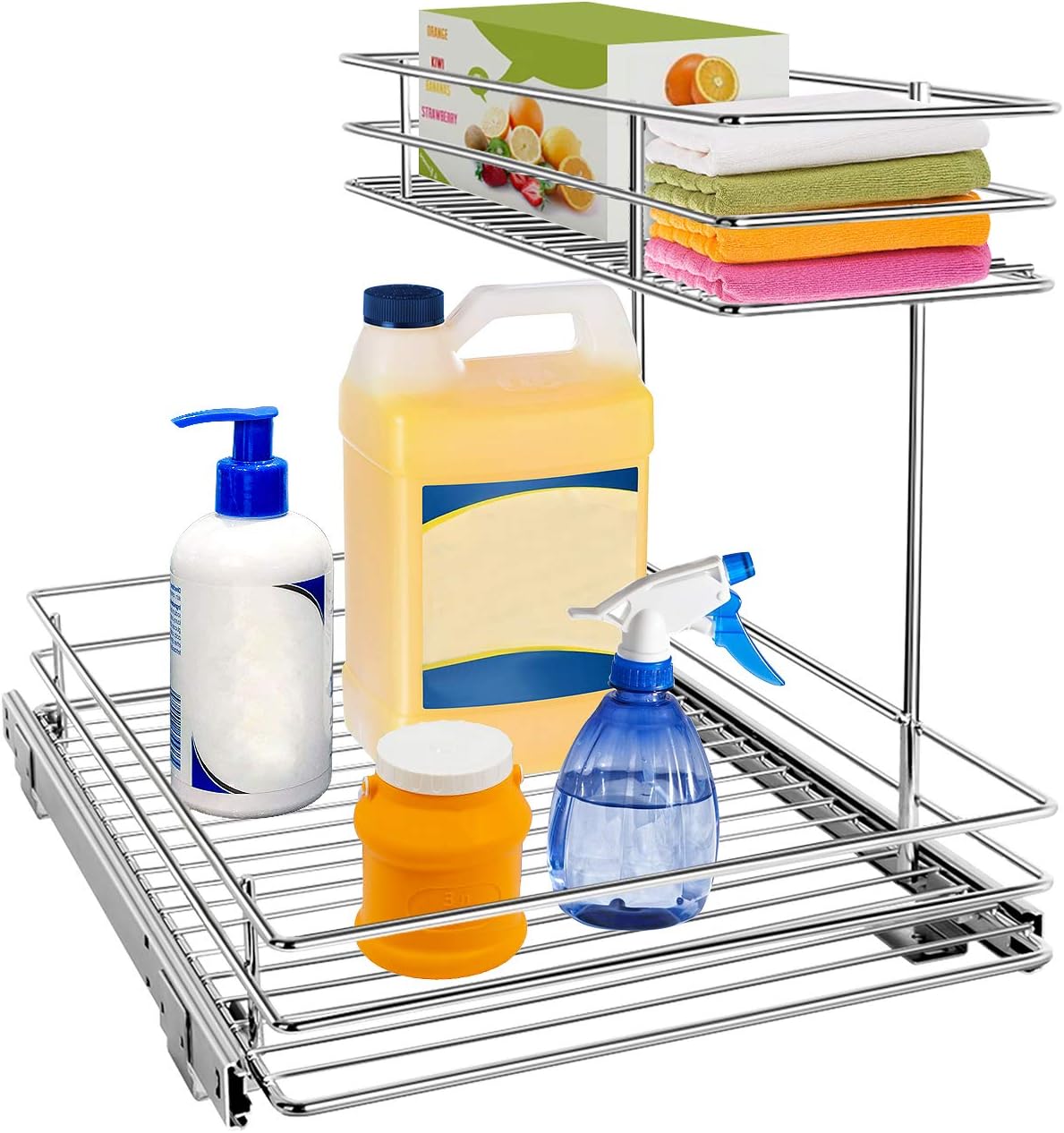 2-Tier Under Sink Slide Out Cabinet Storage Shelves with Sliding Drawer Q33833