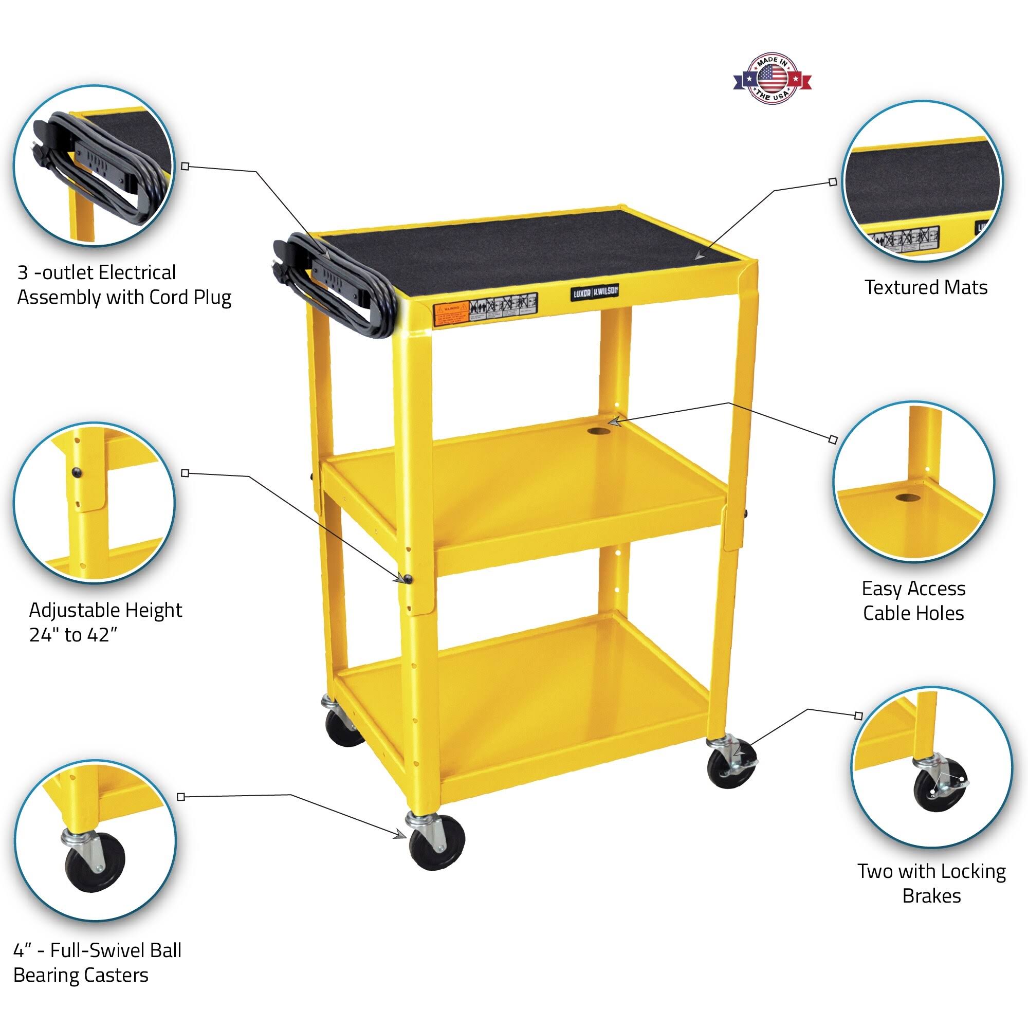 Three Shelves Height Adjustable Steel A/V Cart T200