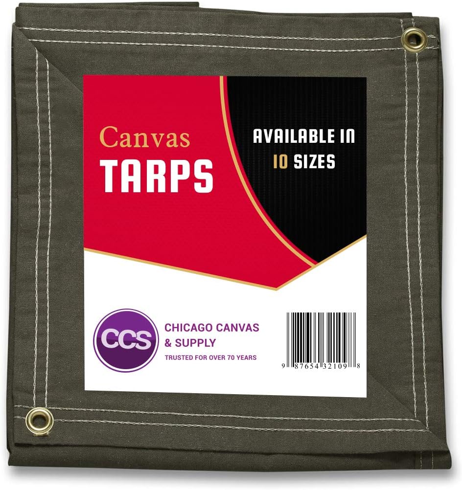 Olive Drab 10 by 12 Feet Waterproof Canvas Tarp with Rustproof Grommets J6368