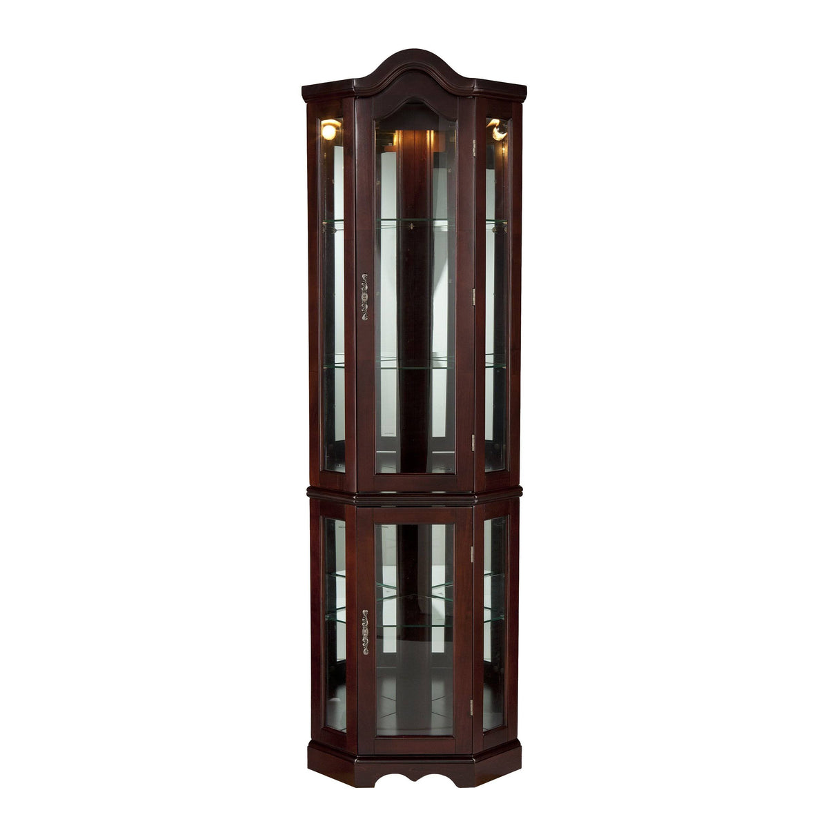 Mahogany Lighted Corner Curio Cabinet B26809