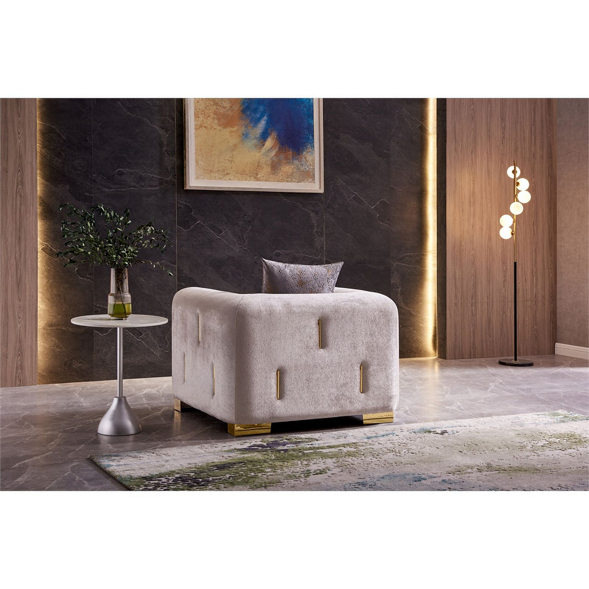 Beige 3Pc Velvet Living Room Set E2817