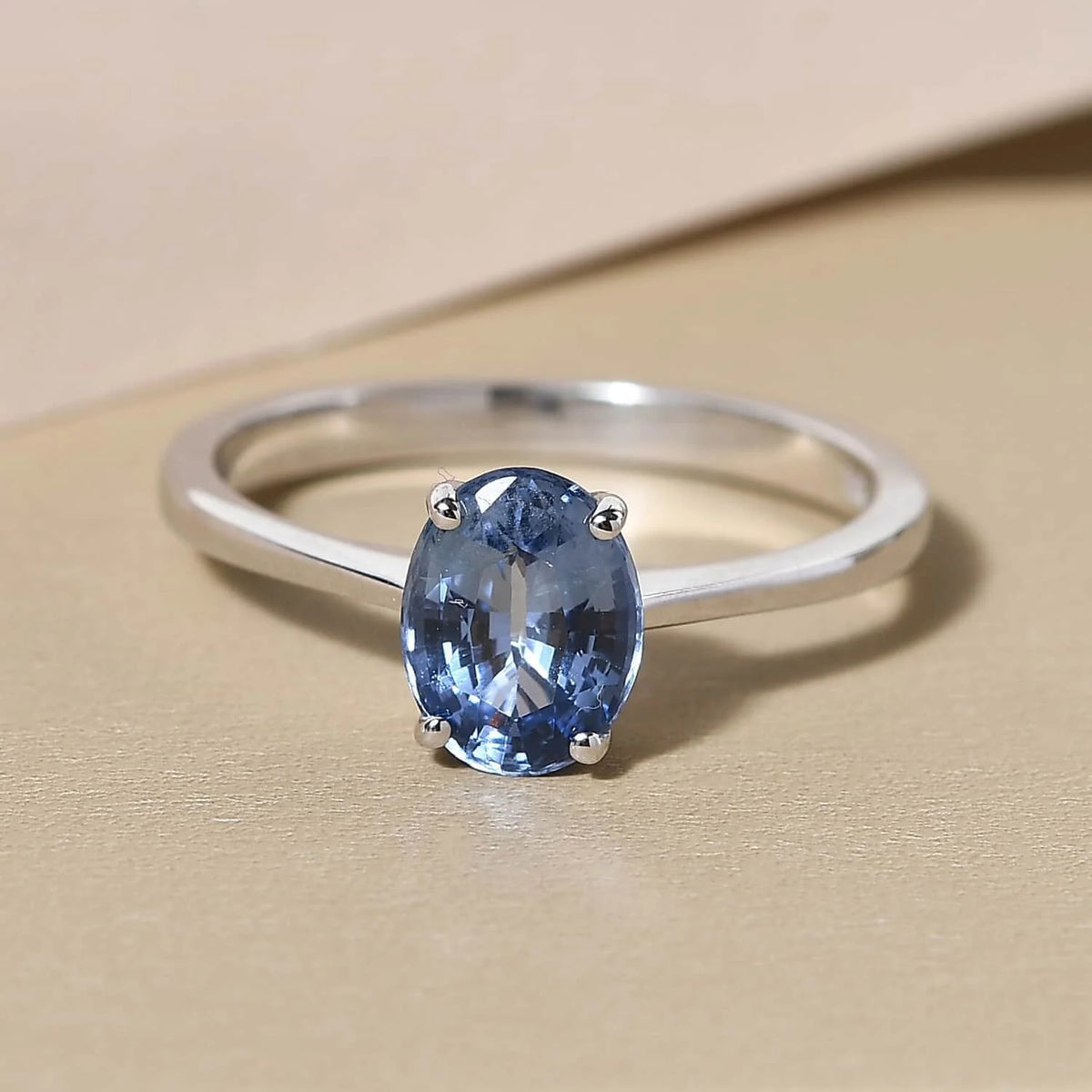 AAA Sapphire Oval 18K White Gold Solitaire Ring Size 7 Ct 1.15 R117