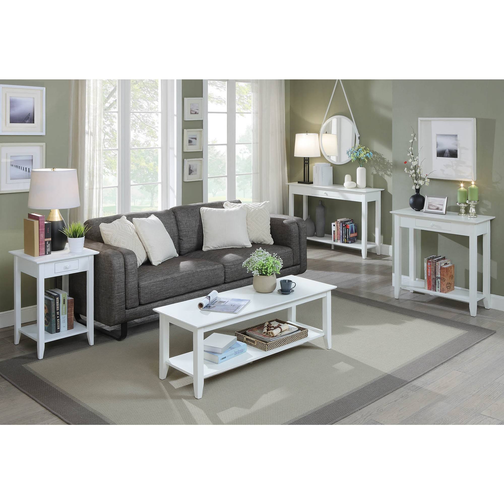 White Hall Table with Drawer/Shelf W67864