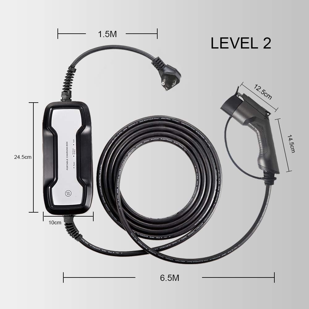 16A Portable EV Charger with NEMA 6-20P Adapter, 100V-240V, SAE J1772 Plug 8m H93826