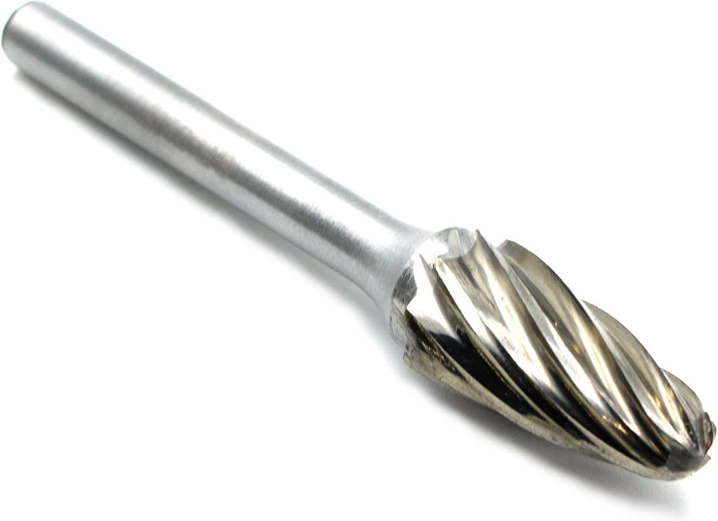 5 pc Set Aluminum Carbide Rotary Burr File, 1/2 Inch and 3/8 Inch Head, 1/4 Inch Diameter 2 Inch Long Shank L579867