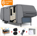 6 Layers Top 5th Wheel RV Cover Anti-UV Camper Cover Breathable Rip-Stop with 2Pcs Extra Straps & Gutter Spout Covers F94043